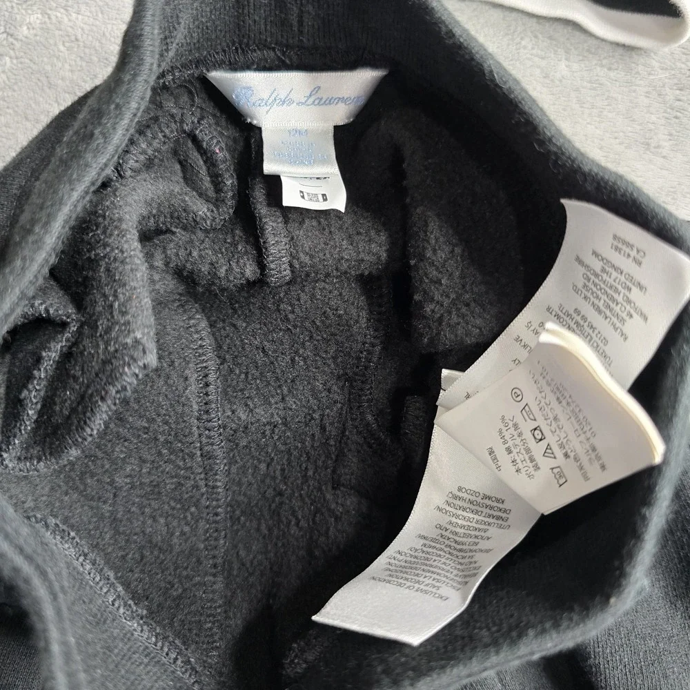 Polo Ralph Lauren Jogger Suit Full Zip Hoodie Kids Size 12 Months 2 Piece Black